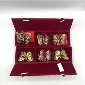 Cloisonné Enameled Butterfly Ornaments Gold Tone Boxed Set Of 6 Dillards  *READ